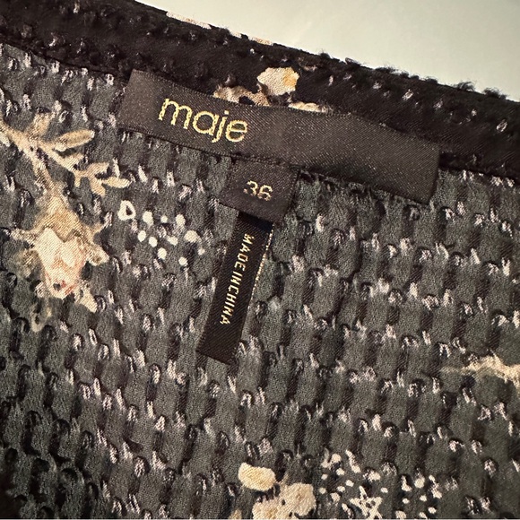 Maje Rider Midi Print on Black Floral Textured Dress Euro Size 36 - Picture 4 of 12